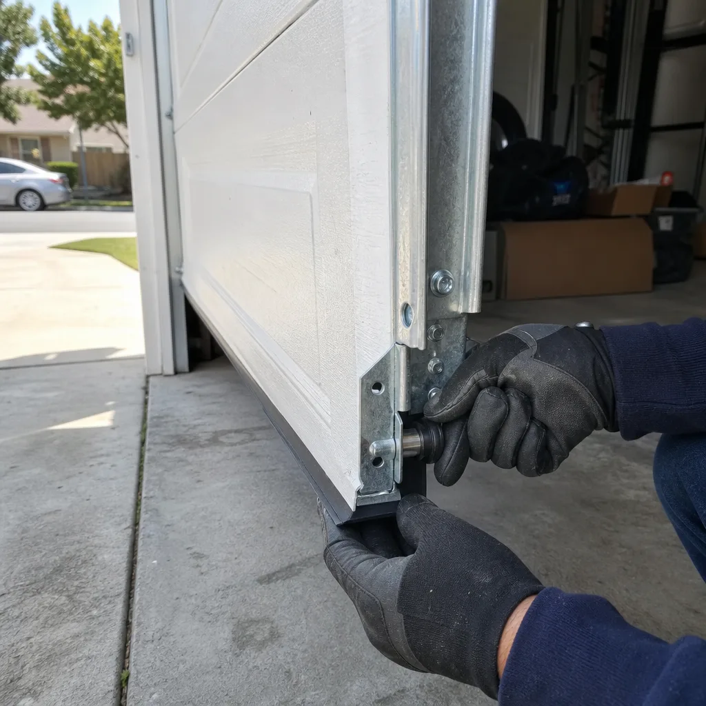 Technician performing professional garage door roller repair and maintenance nationwide