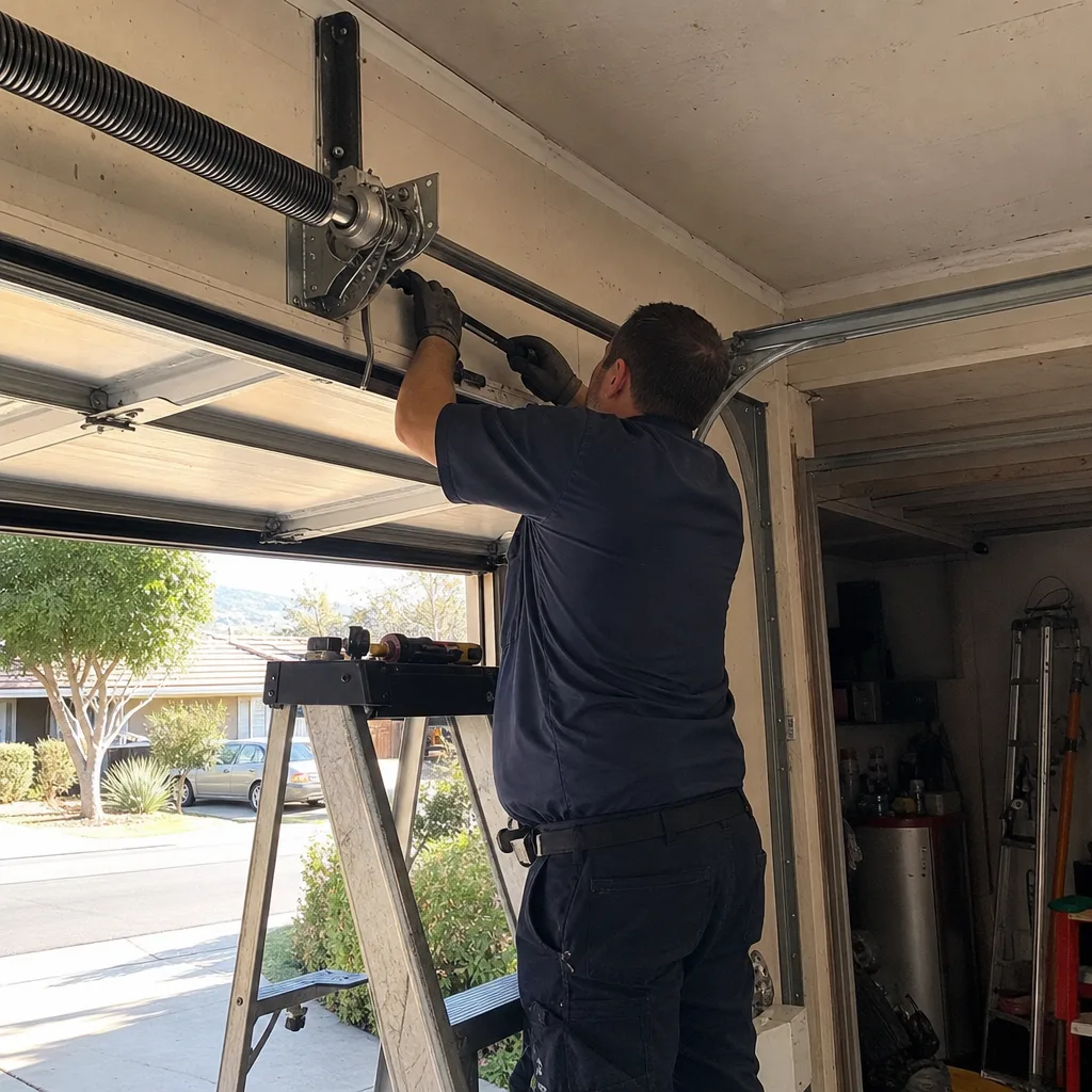 Professional technician performing emergency garage door spring repair nationwide