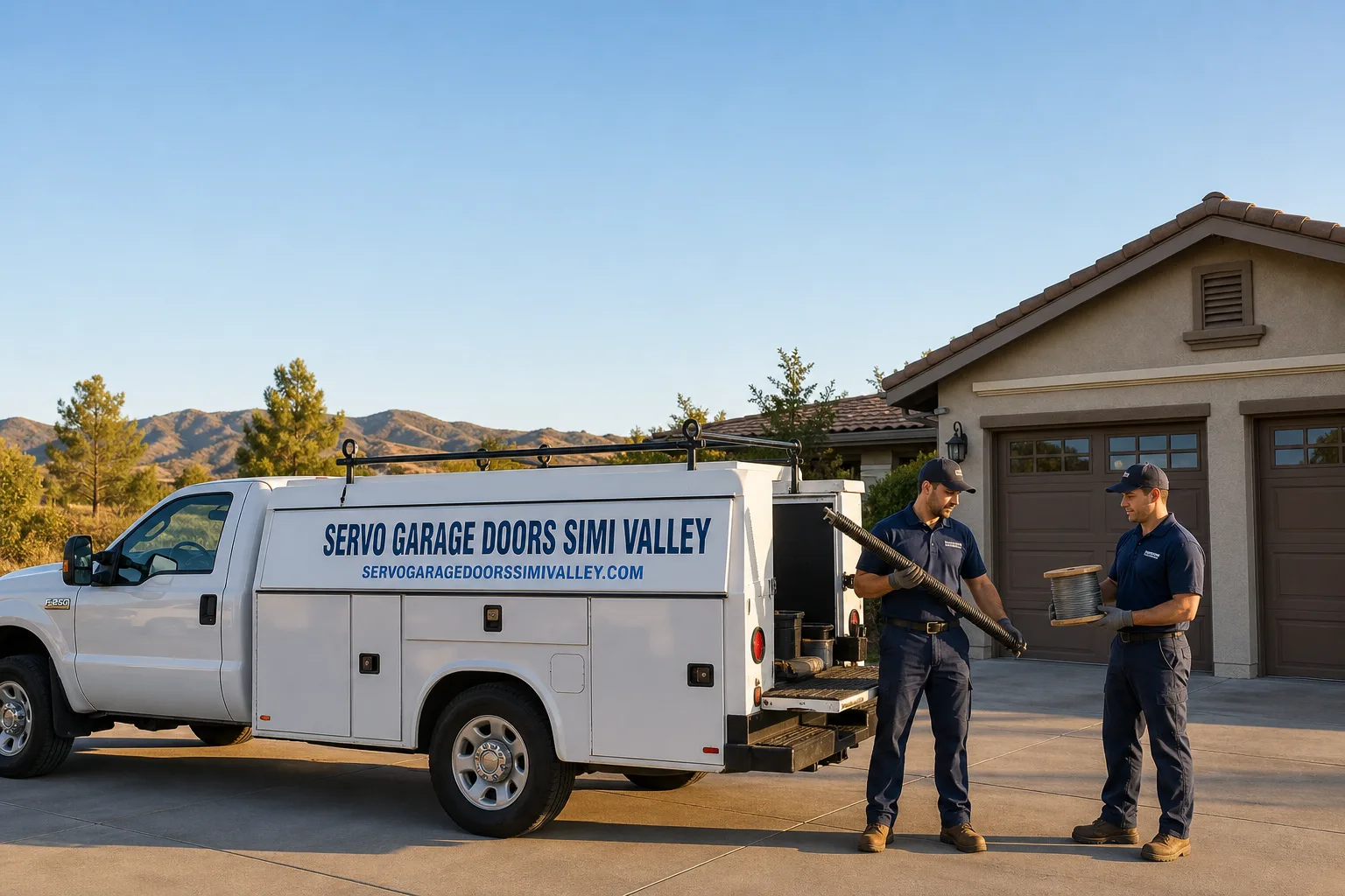 Servo Garage Doors Simi Valley garage door service vehicle and crew in Simi Valley, CA